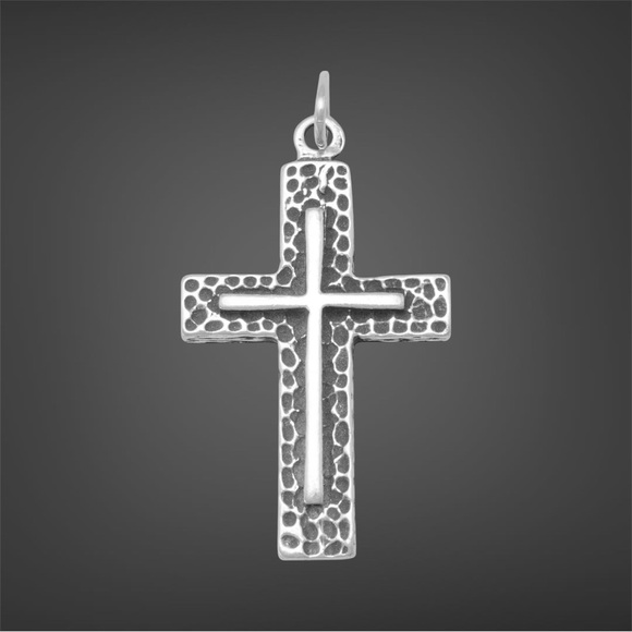 NEW MEN’S Religious Sterling Silver Textured Cross Pendant